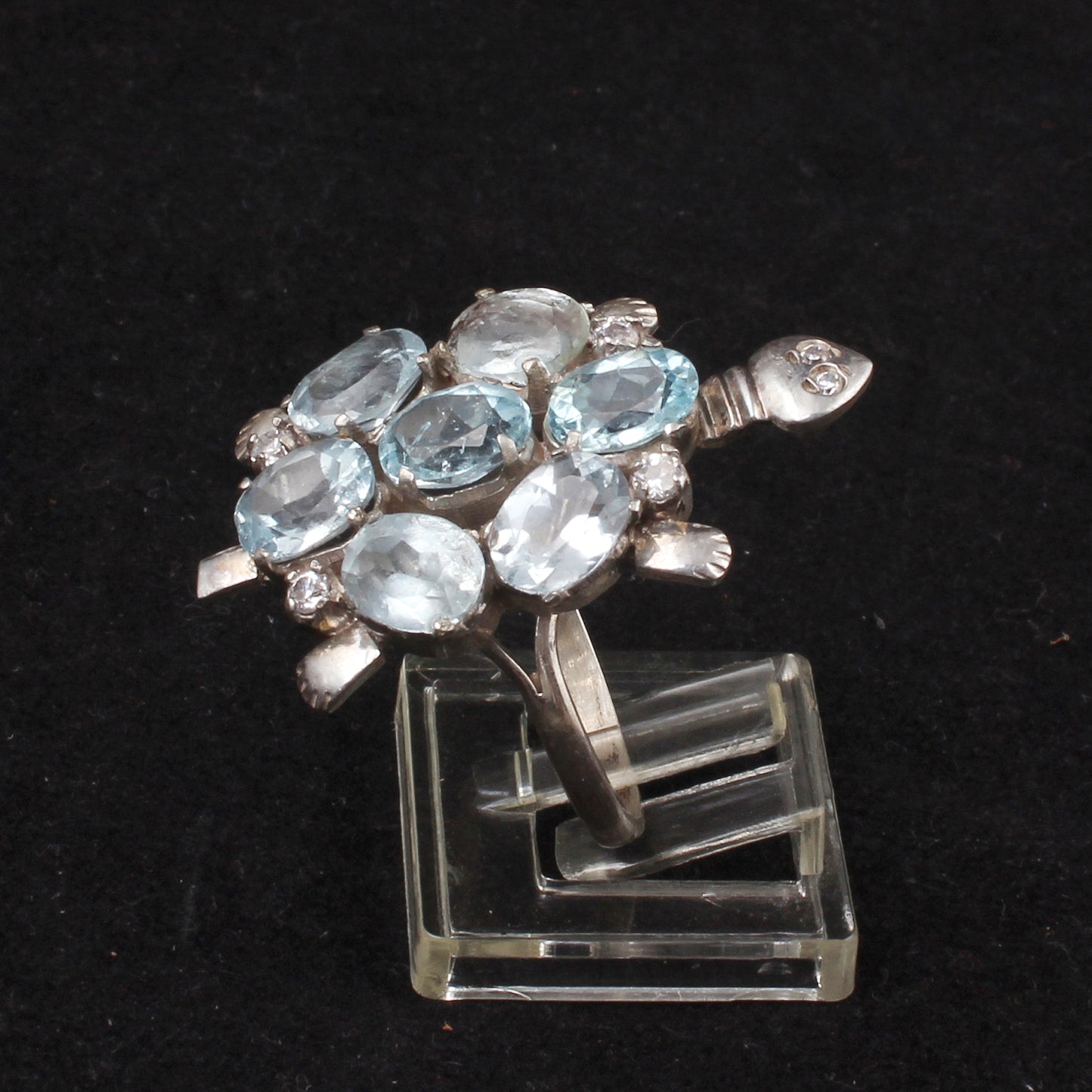 Blue Topaz Turtle Ring Handmade Prong Setting 925 Sterling Silver Natural Gemstone Animal Themed Ring