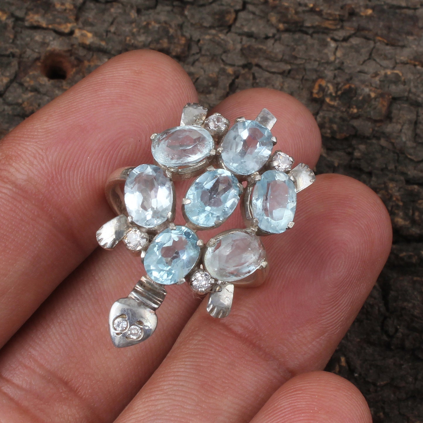 Blue Topaz Turtle Ring Handmade Prong Setting 925 Sterling Silver Natural Gemstone Animal Themed Ring