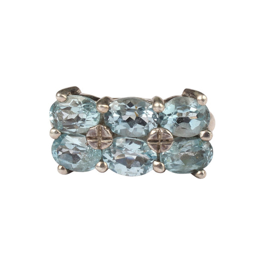 Multi Blue Topaz Cluster Ring Handmade Prong Setting 925 Sterling Silver Decemeber Birthstone Ring