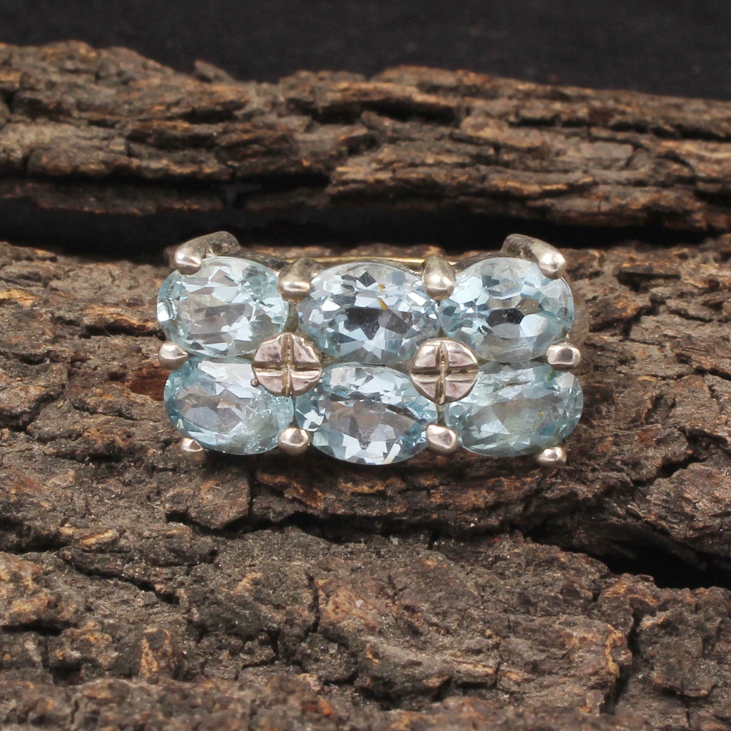 Multi Blue Topaz Cluster Ring Handmade Prong Setting 925 Sterling Silver Decemeber Birthstone Ring