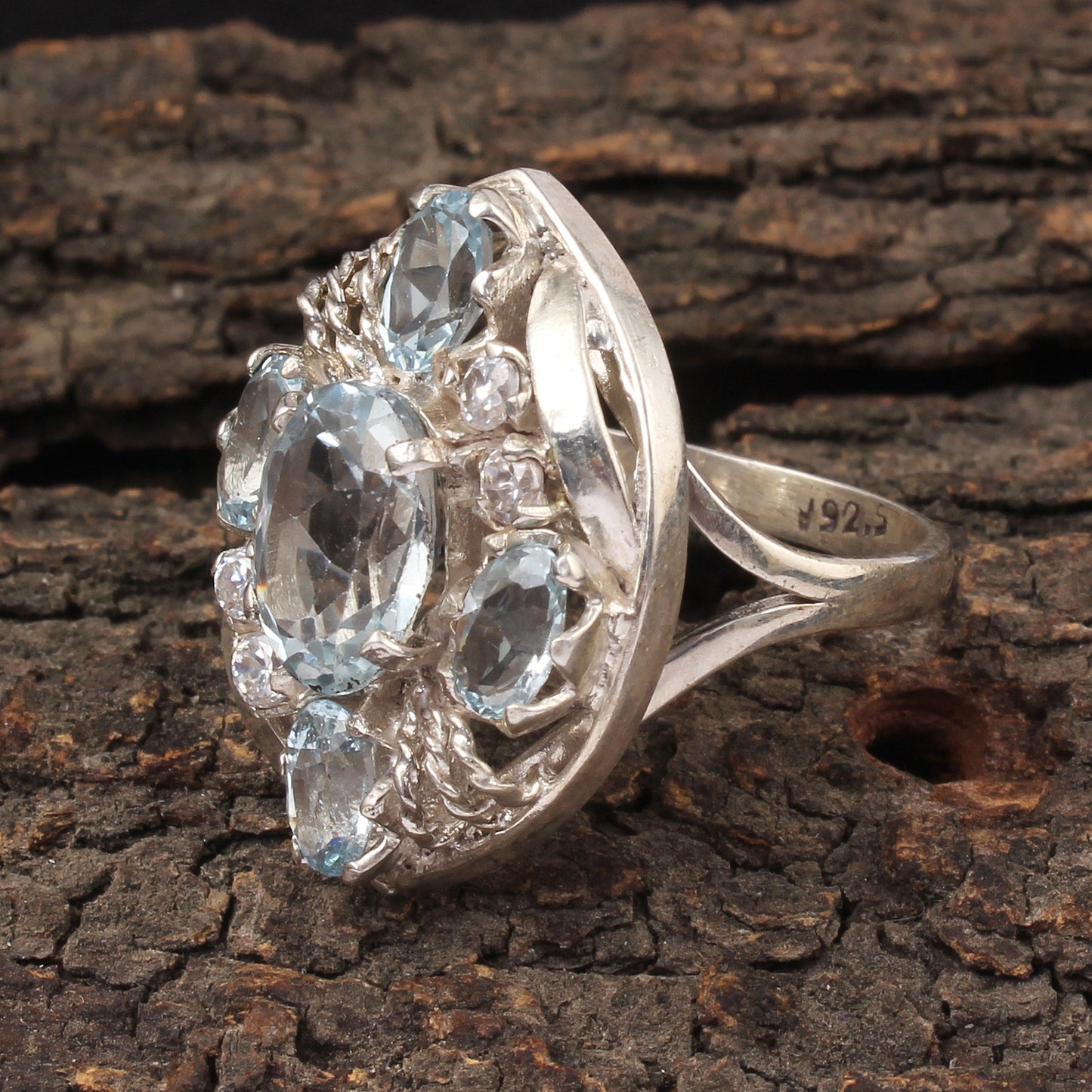 Natural Blue Topaz Ring 925 Sterling Silver Handmade Cluster Ring December Birthstone Jewelry