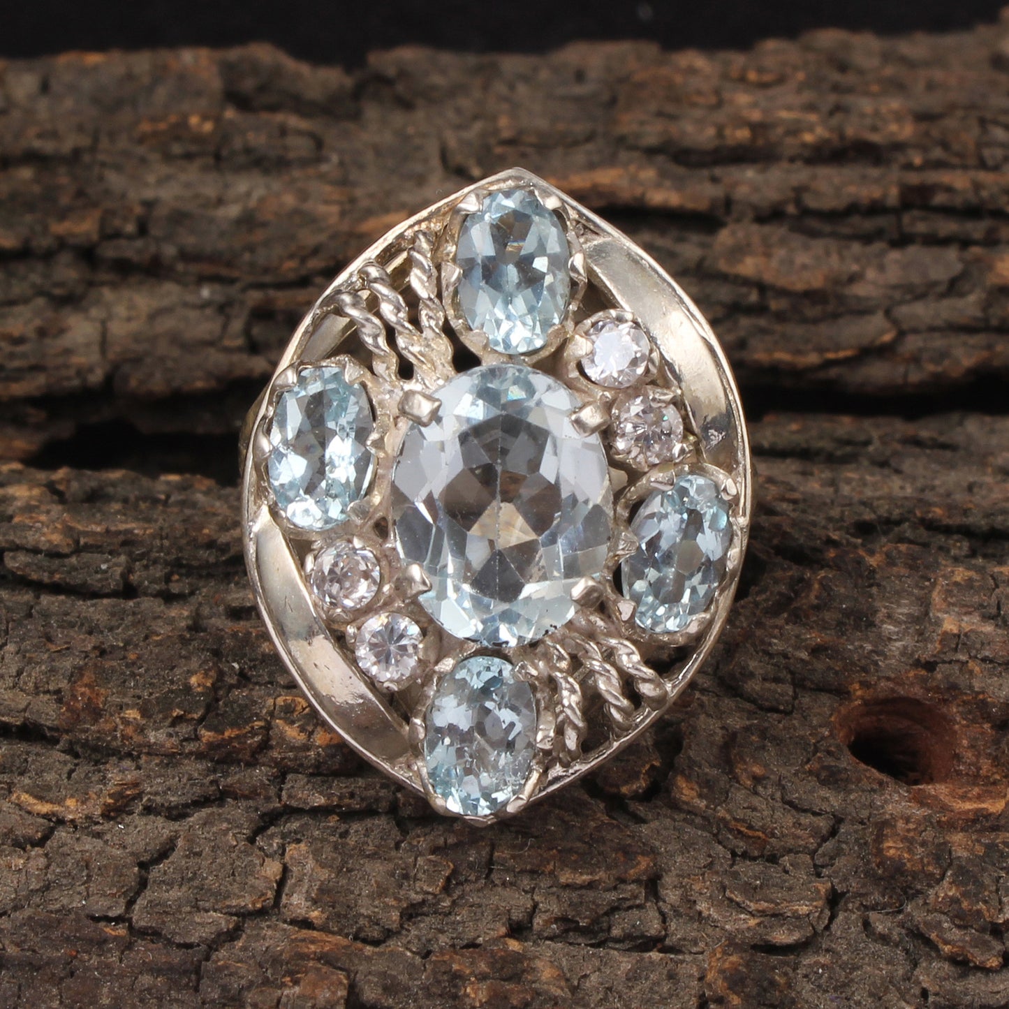 Natural Blue Topaz Ring 925 Sterling Silver Handmade Cluster Ring December Birthstone Jewelry