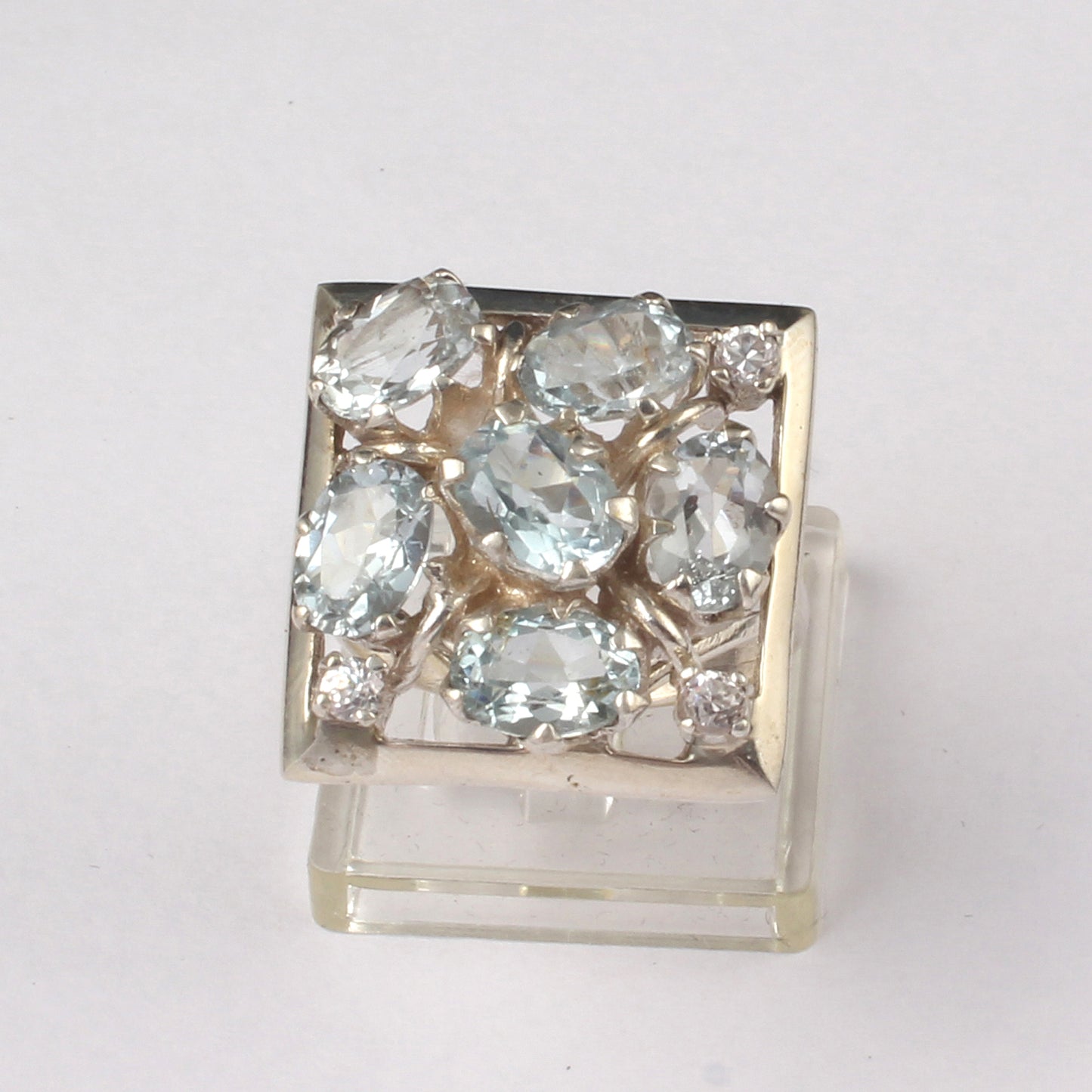 Natural Blue Topaz Ring Square Shape 925 Sterling Silver Handmade Cluster Prong Setting Ring December Birthstone Jewelry