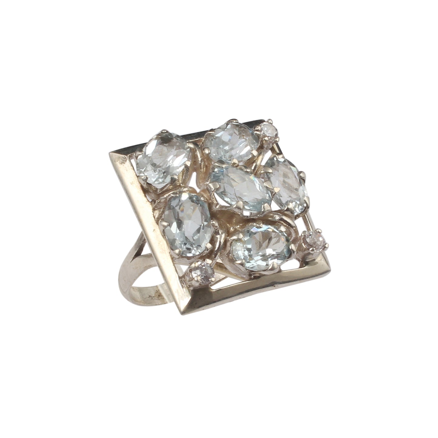 Natural Blue Topaz Ring Square Shape 925 Sterling Silver Handmade Cluster Prong Setting Ring December Birthstone Jewelry