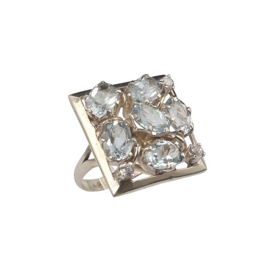 Natural Blue Topaz Ring Square Shape 925 Sterling Silver Handmade Cluster Prong Setting Ring December Birthstone Jewelry