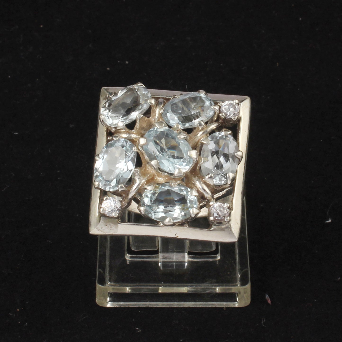 Natural Blue Topaz Ring Square Shape 925 Sterling Silver Handmade Cluster Prong Setting Ring December Birthstone Jewelry