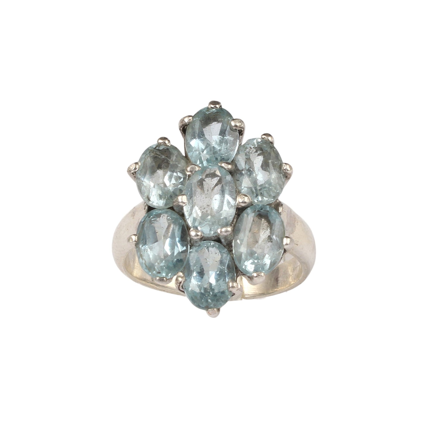 Natural Blue Topaz Vintage Style Cluster Ring Handmade 925 Sterling Silver Prong Setting Faceted Gemstone Ring