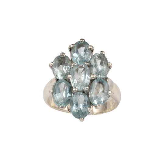 Natural Blue Topaz Vintage Style Cluster Ring Handmade 925 Sterling Silver Prong Setting Faceted Gemstone Ring