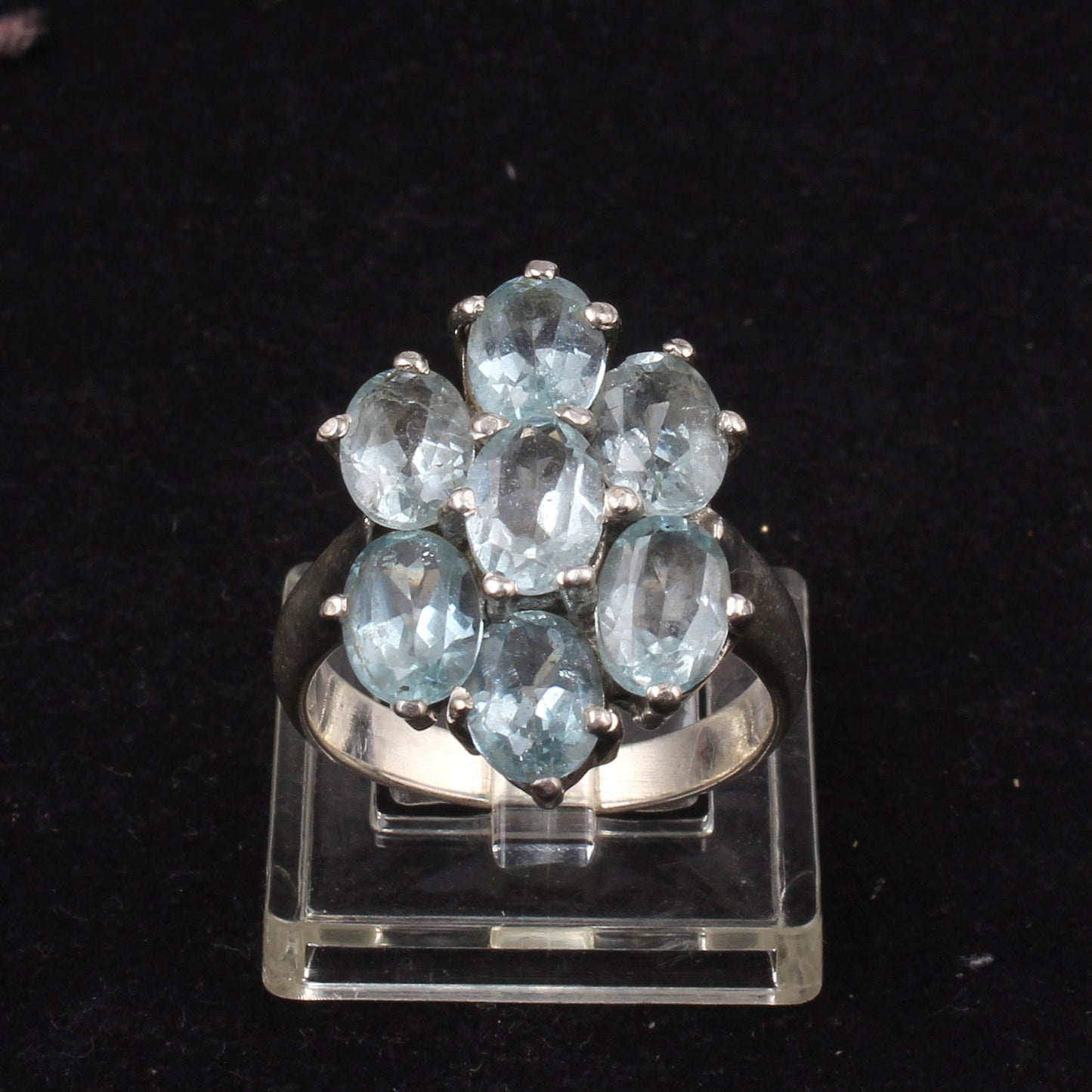 Natural Blue Topaz Vintage Style Cluster Ring Handmade 925 Sterling Silver Prong Setting Faceted Gemstone Ring