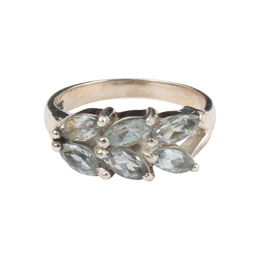 Vintage Marquise Cut Blue Topaz Cluster Ring in 925 Sterling Silver Handmade Designer Gemstone Ring