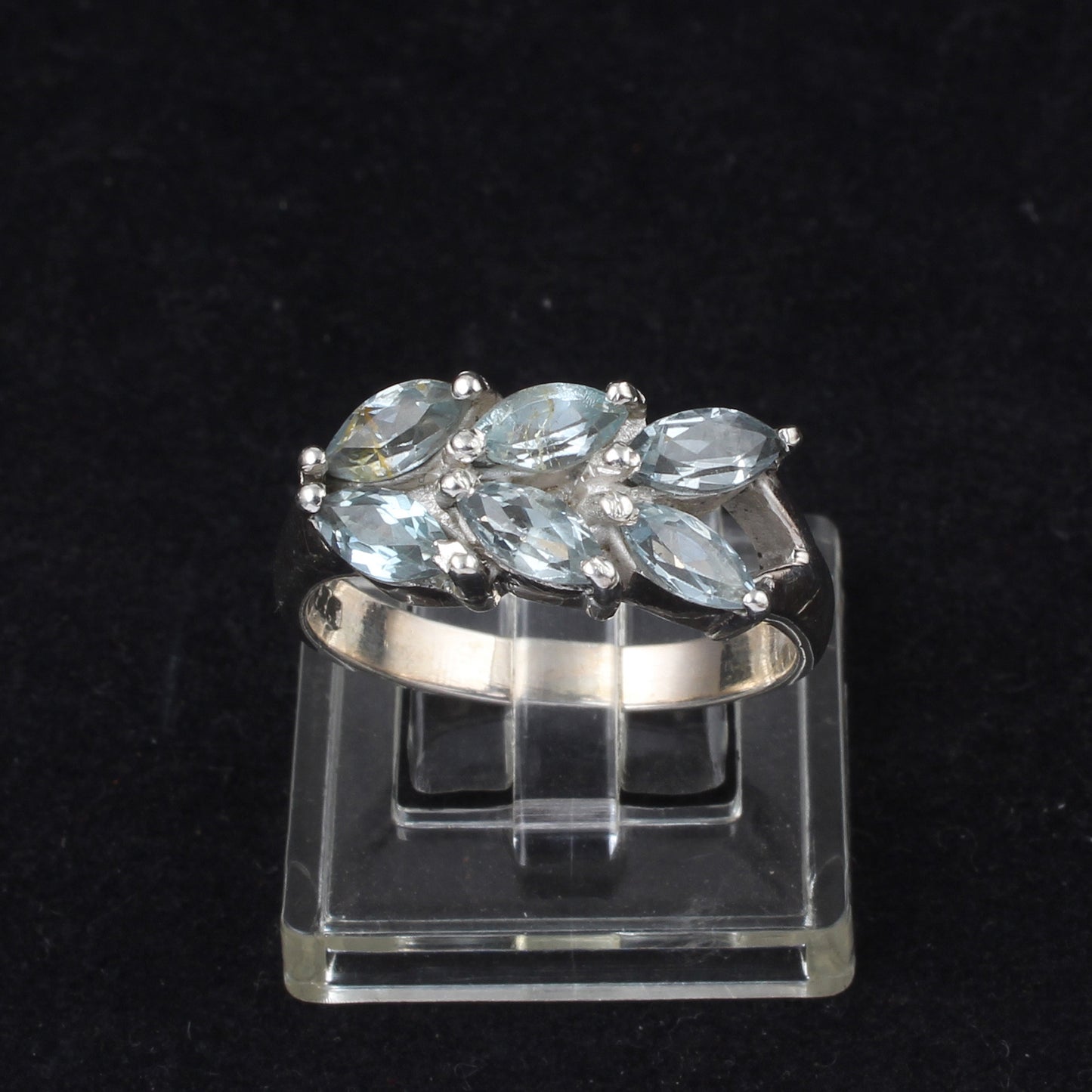 Vintage Marquise Cut Blue Topaz Cluster Ring in 925 Sterling Silver Handmade Designer Gemstone Ring