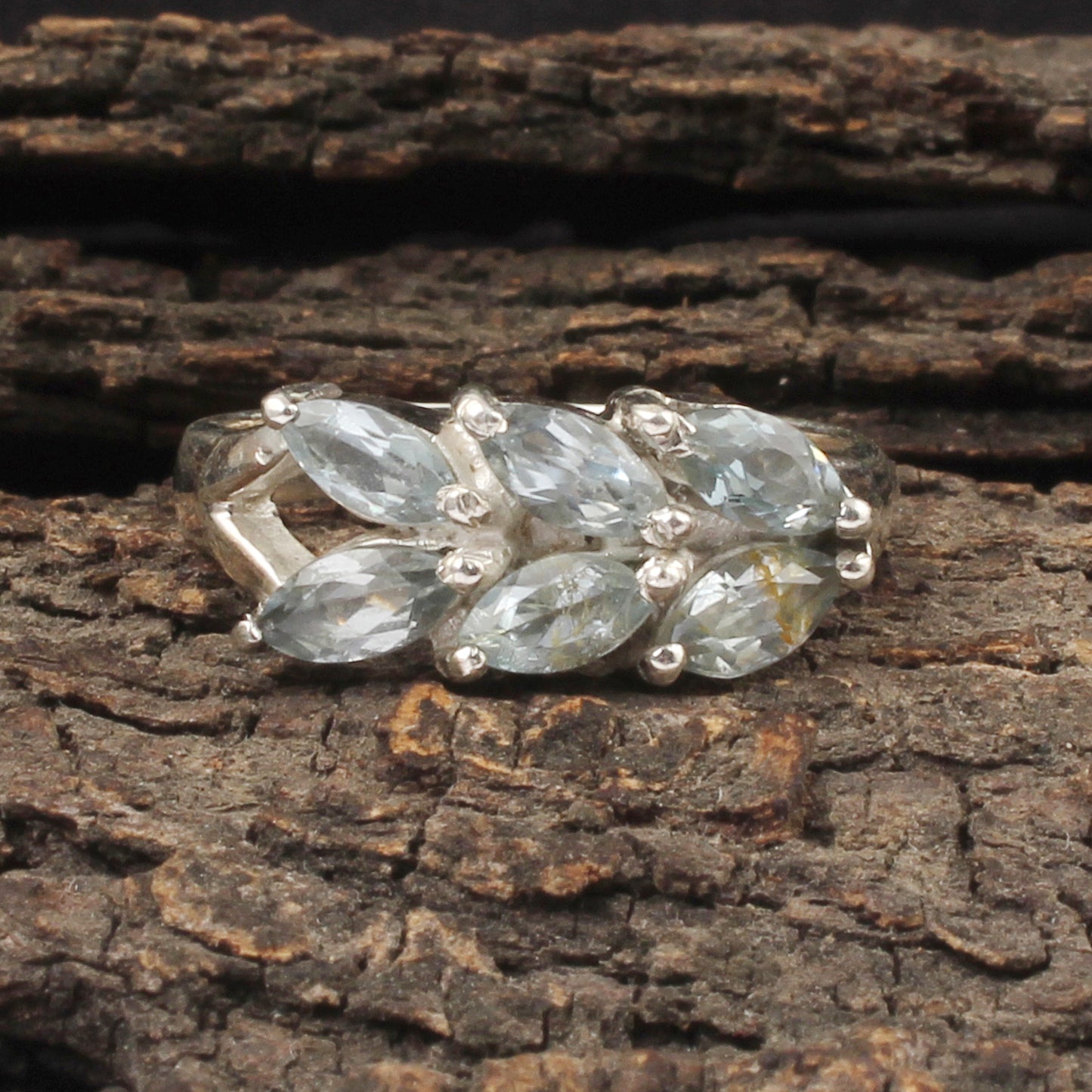 Vintage Marquise Cut Blue Topaz Cluster Ring in 925 Sterling Silver Handmade Designer Gemstone Ring