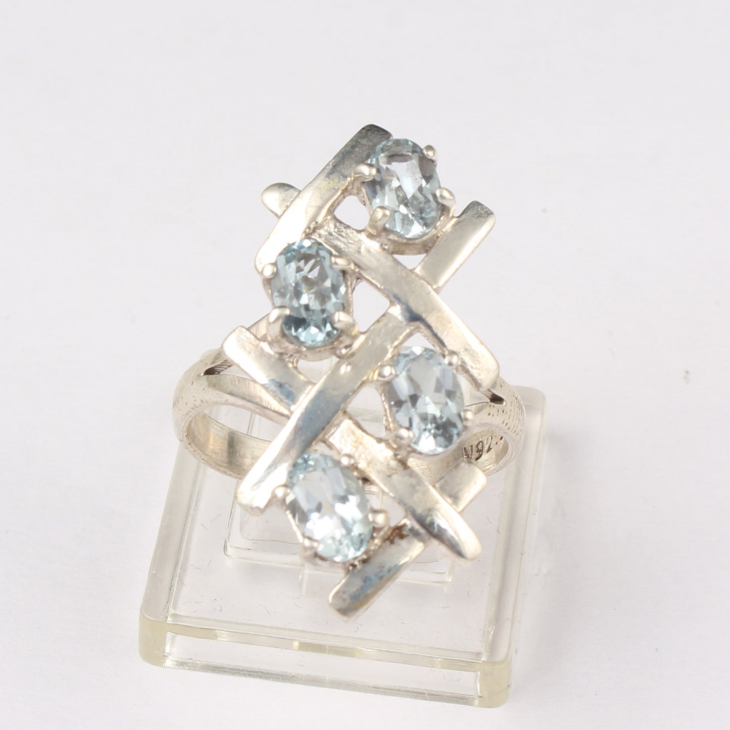Contemporary Blue Topaz Cluster Ring in 925 Sterling Silver Handmade December Birthstone Jewelry