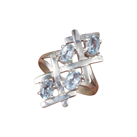 Contemporary Blue Topaz Cluster Ring in 925 Sterling Silver Handmade December Birthstone Jewelry