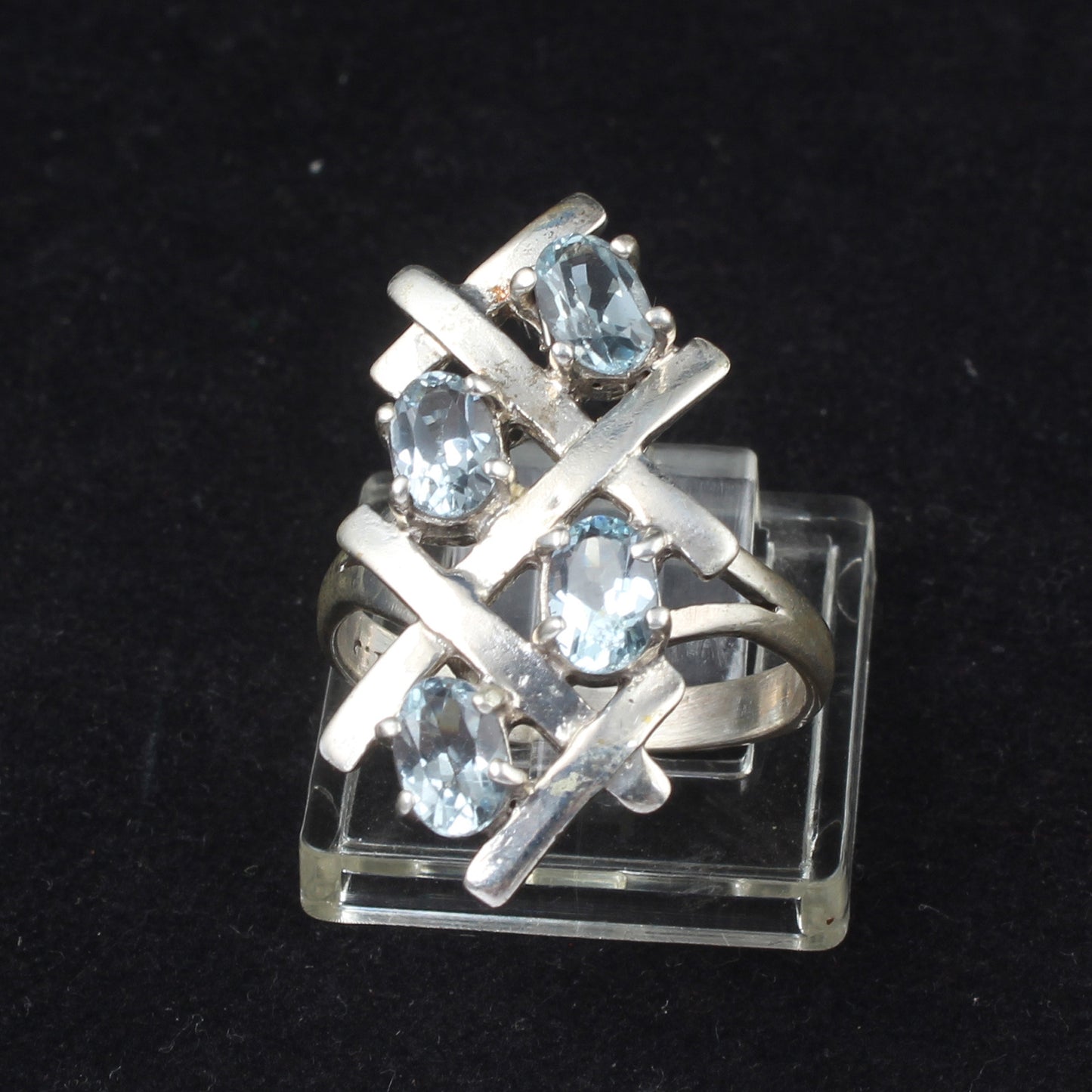 Contemporary Blue Topaz Cluster Ring in 925 Sterling Silver Handmade December Birthstone Jewelry