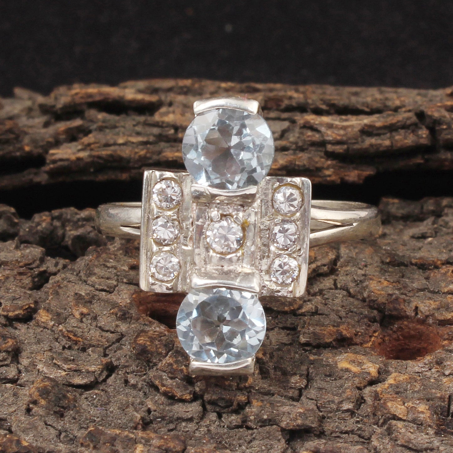 Modern Geometric Blue Topaz Cluster Ring Handmade CZ 925 Sterling Silver December Birthstone Ring