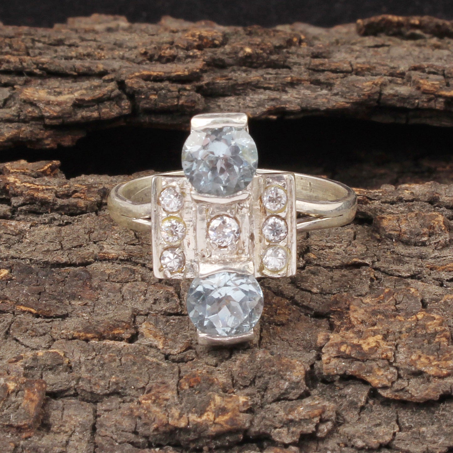 Modern Geometric Blue Topaz Cluster Ring Handmade CZ 925 Sterling Silver December Birthstone Ring