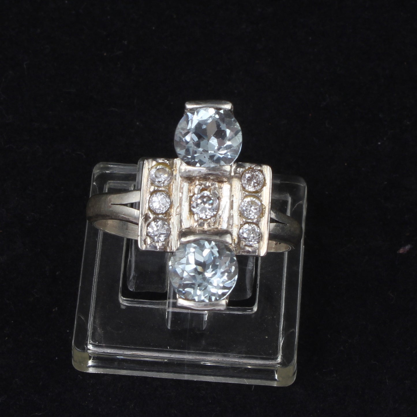 Modern Geometric Blue Topaz Cluster Ring Handmade CZ 925 Sterling Silver December Birthstone Ring