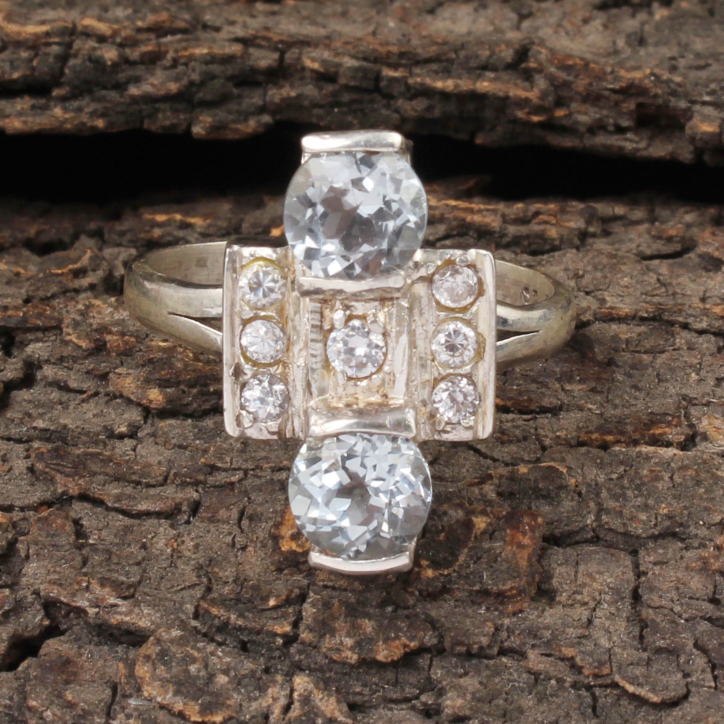 Modern Geometric Blue Topaz Cluster Ring Handmade CZ 925 Sterling Silver December Birthstone Ring