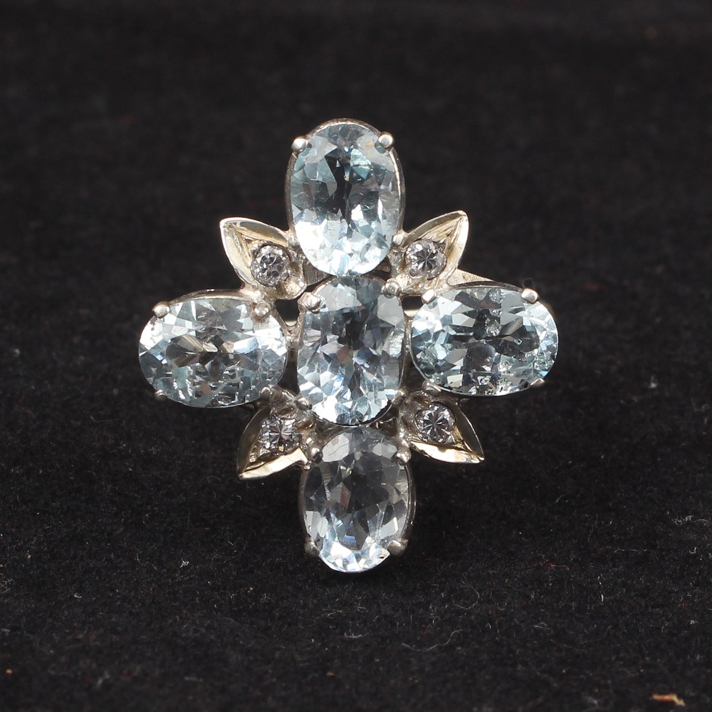 Floral Blue Topaz Ring with CZ Handmade 925 Sterling Silver Designer Cluster Ring December Birthstone