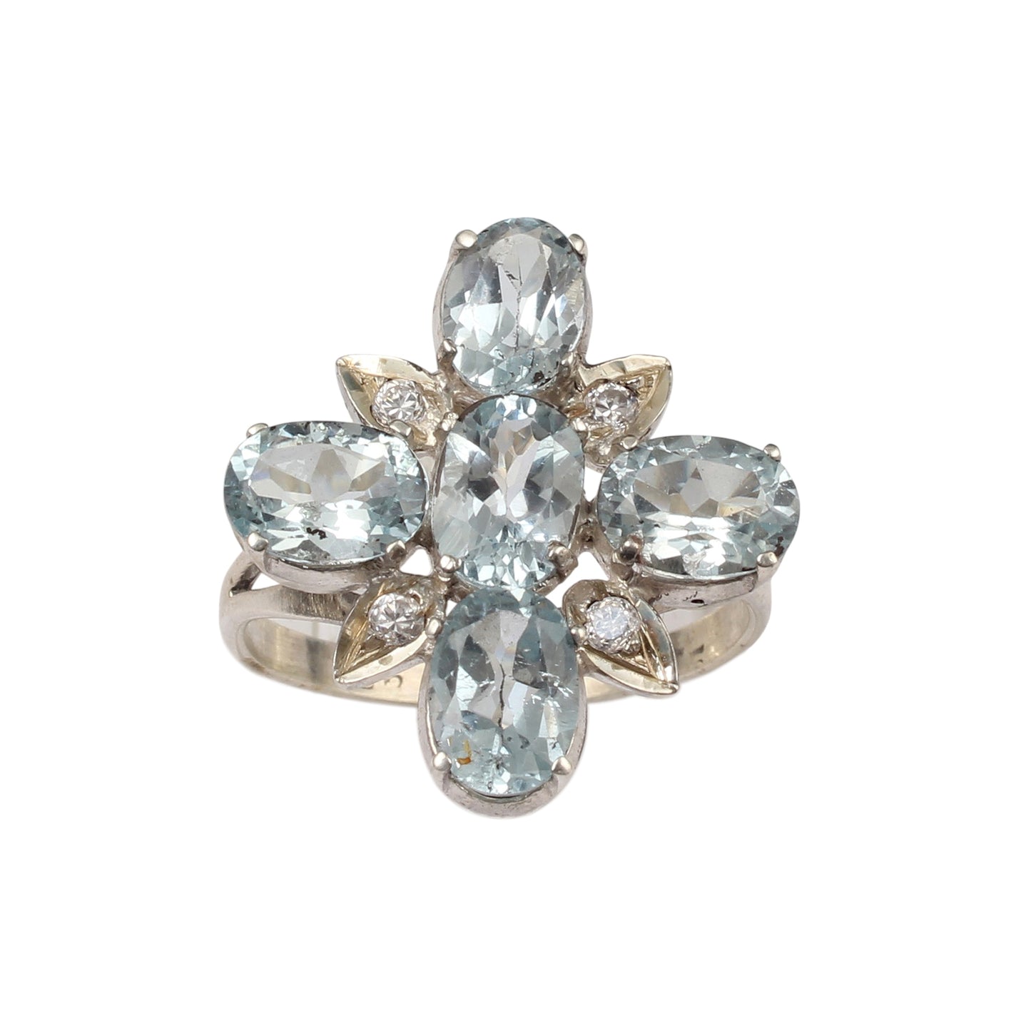 Floral Blue Topaz Ring with CZ Handmade 925 Sterling Silver Designer Cluster Ring December Birthstone