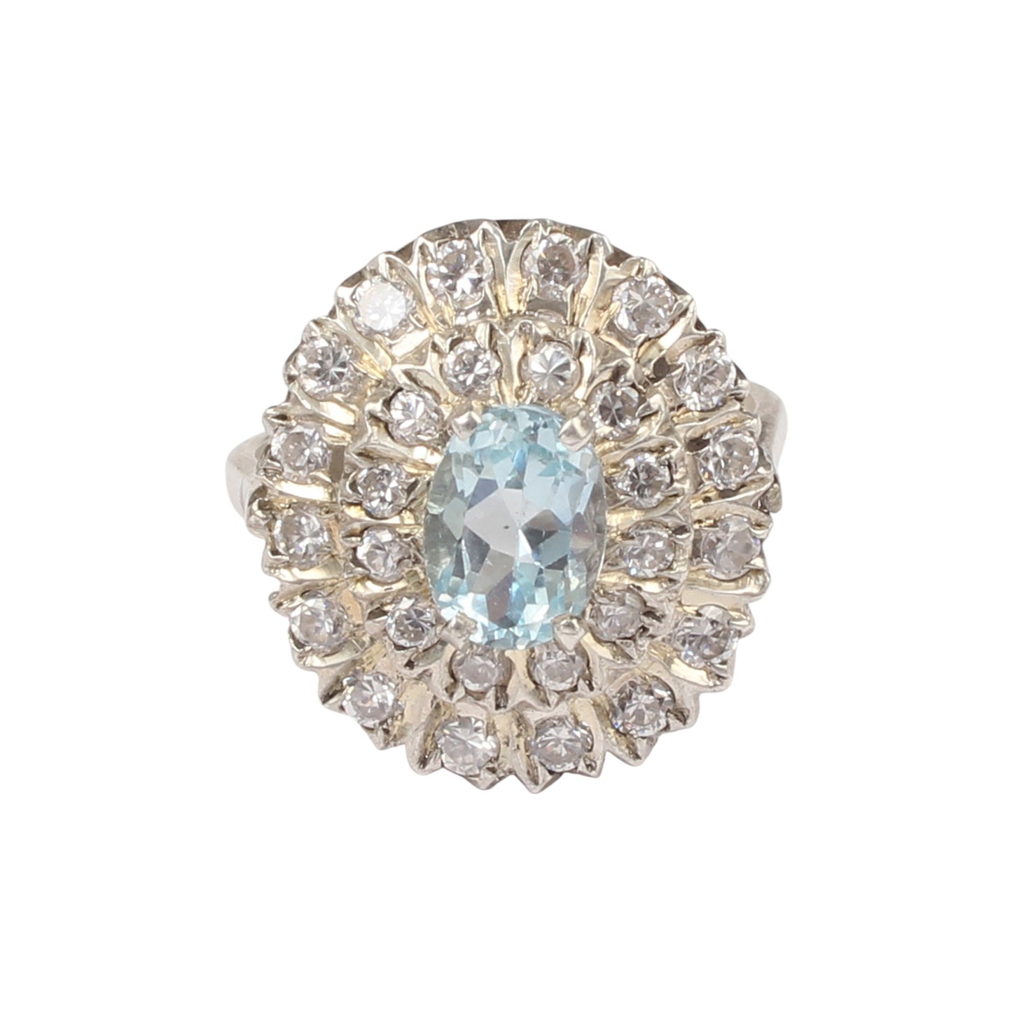 Blue Topaz Cluster Ring with CZ Handmade 925 Sterling Silver Ring For Wedding Anniversary