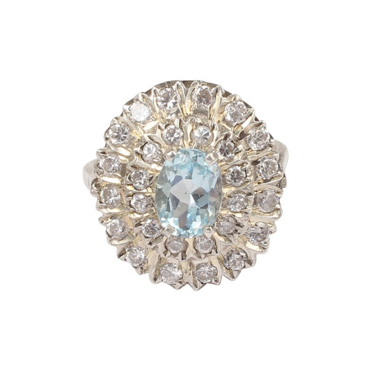 Blue Topaz Cluster Ring with CZ Handmade 925 Sterling Silver Ring For Wedding Anniversary