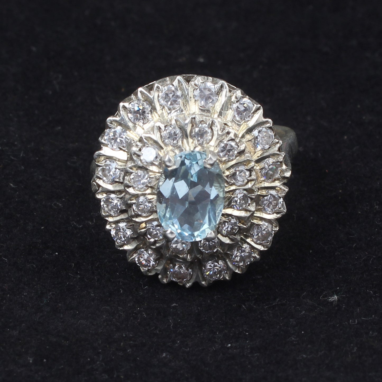 Blue Topaz Cluster Ring with CZ Handmade 925 Sterling Silver Ring For Wedding Anniversary