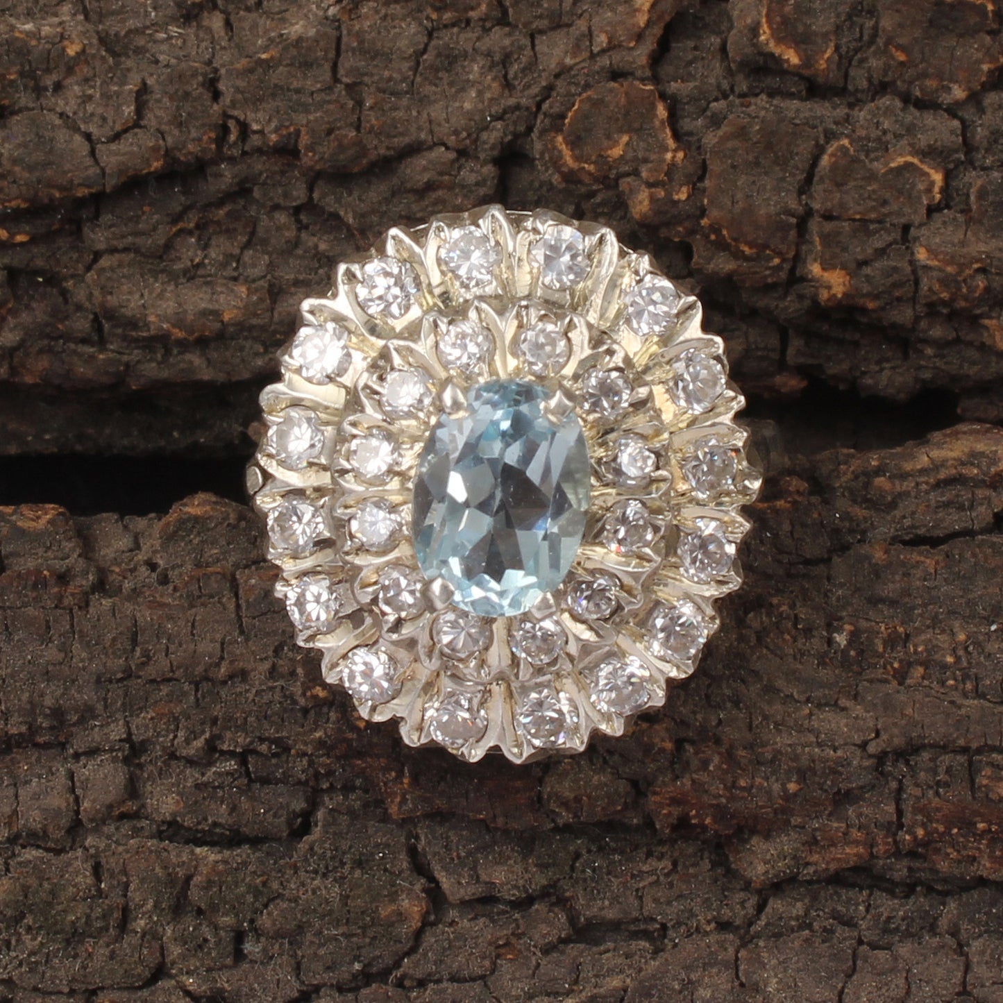 Blue Topaz Cluster Ring with CZ Handmade 925 Sterling Silver Ring For Wedding Anniversary