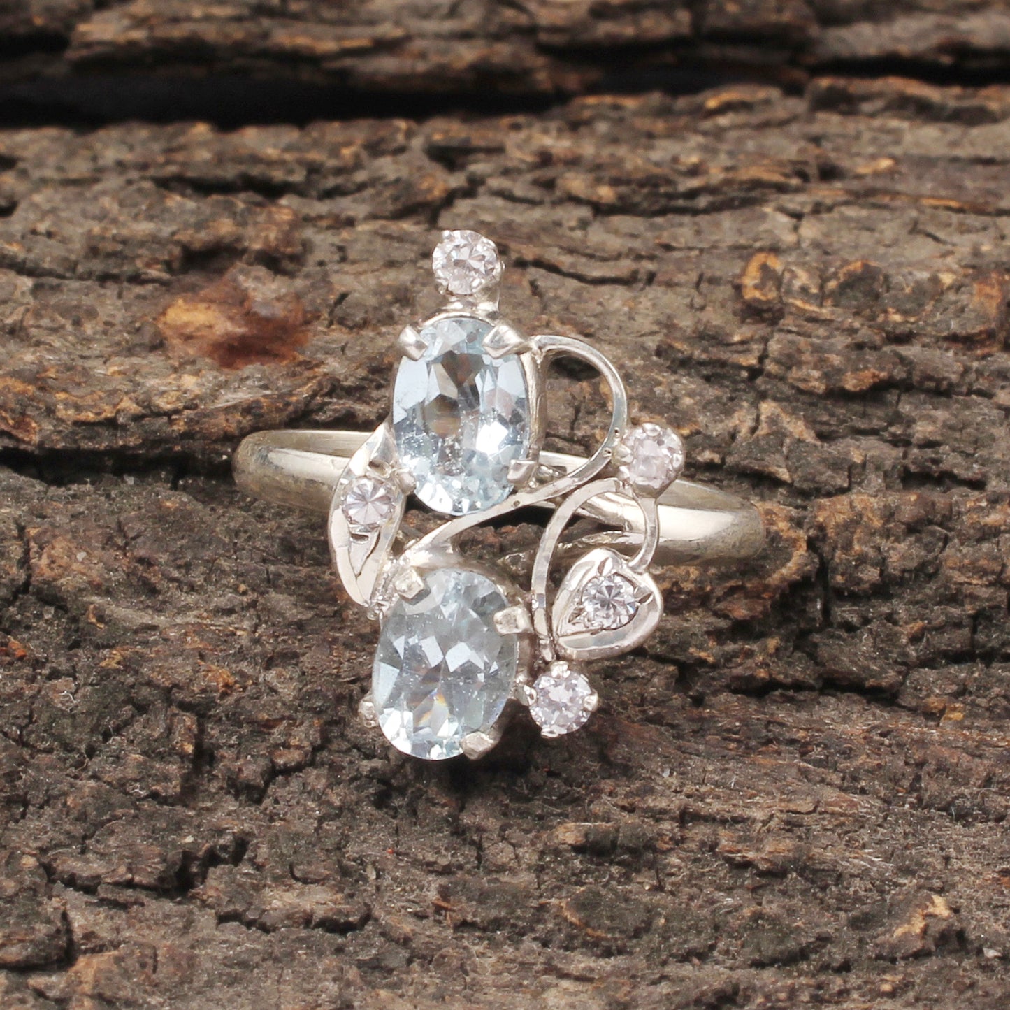 Natural Blue Topaz Ring Handmade Prong Setting CZ Designer Prong Setting December Birthstone Ring