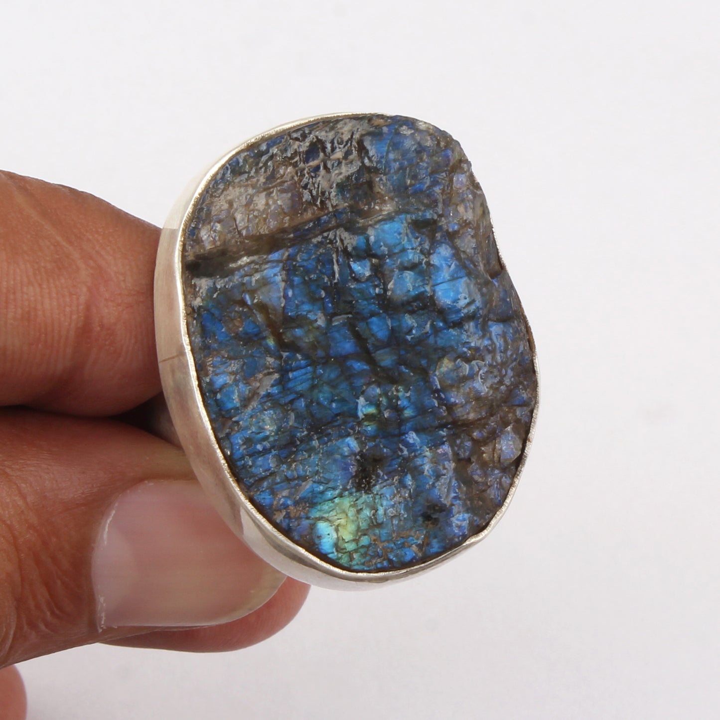 Heavy Rough Labradorite Ring Handmade 925 Sterling Silver Natural Gemstone Ring Raw Stone Jewelry
