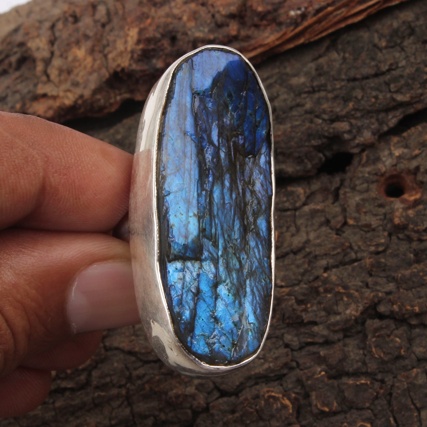 Heavy Rough Labradorite Ring 925 Sterling Silver Natural Gemstone Ring Handcrafted Raw Stone Jewelry