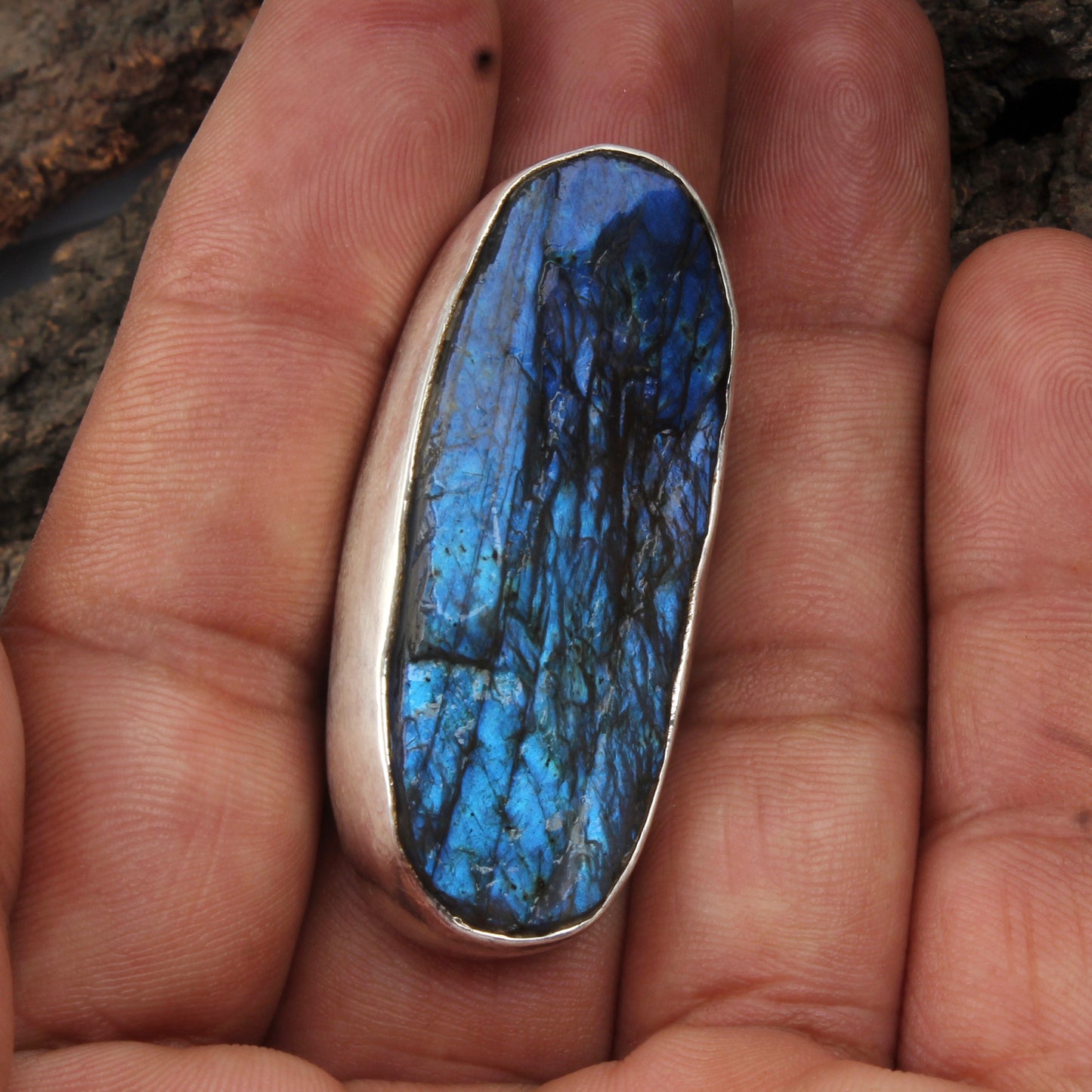 Heavy Rough Labradorite Ring 925 Sterling Silver Natural Gemstone Ring Handcrafted Raw Stone Jewelry