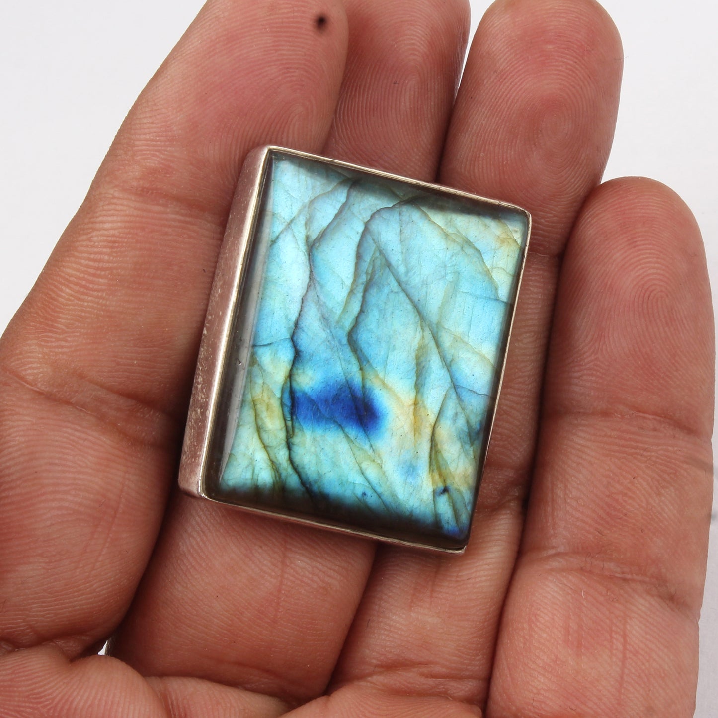 Stunning Blue Firey Labradorite Ring Handmade 925 Sterling Silver Natural Heavy Gemstone Ring