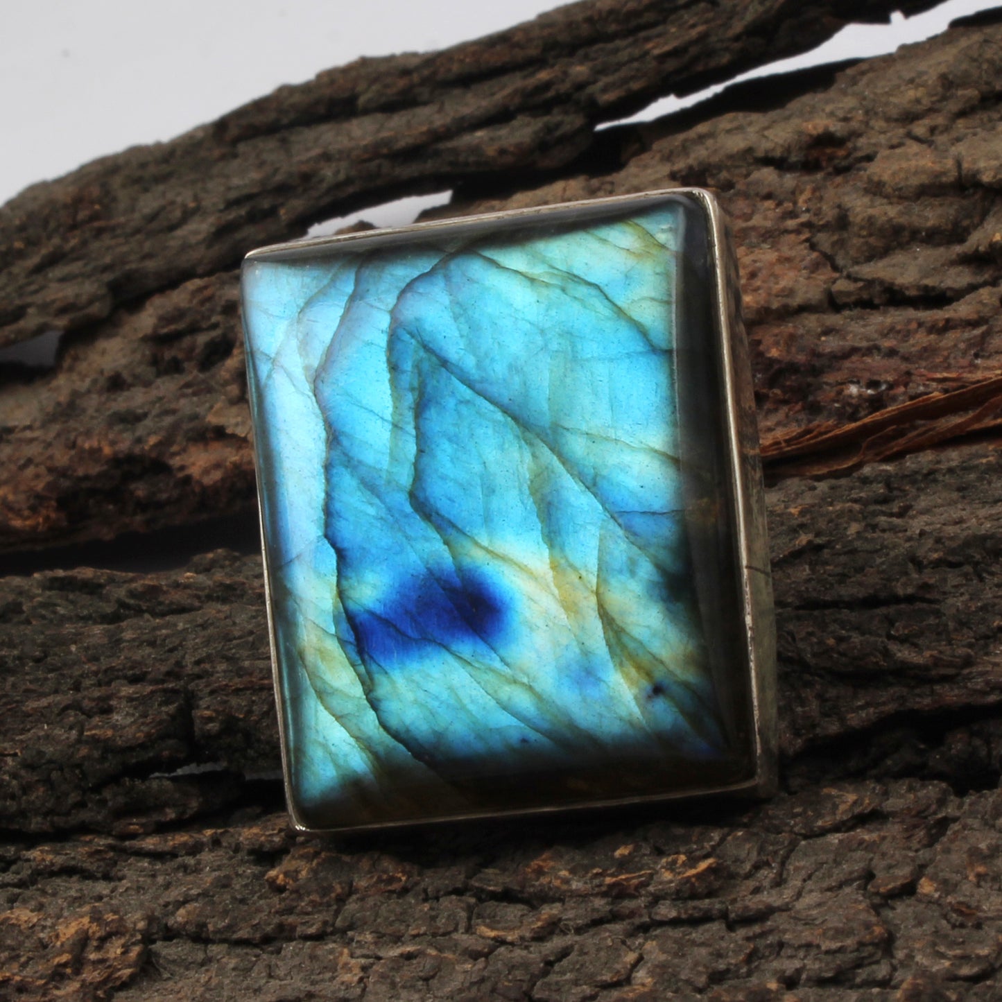 Stunning Blue Firey Labradorite Ring Handmade 925 Sterling Silver Natural Heavy Gemstone Ring