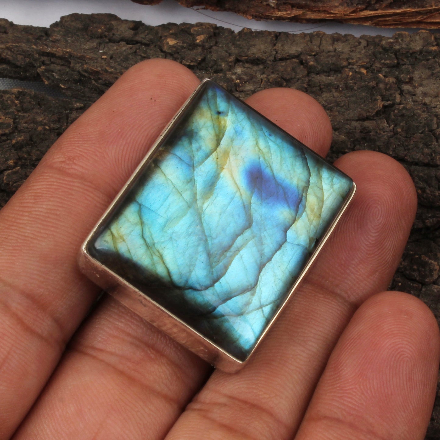 Stunning Blue Firey Labradorite Ring Handmade 925 Sterling Silver Natural Heavy Gemstone Ring