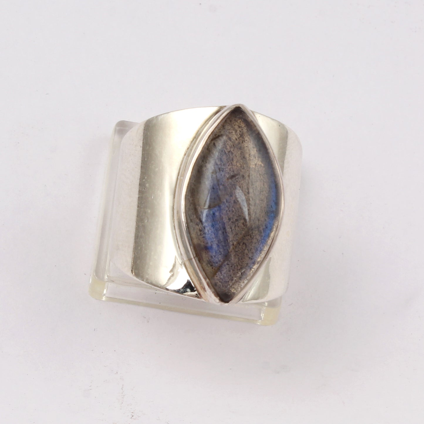 Bold Marquise Labradorite Statement Ring Wide 925 Sterling Silver Band with Iridescent Blue Gemstone Boho Chic Ring