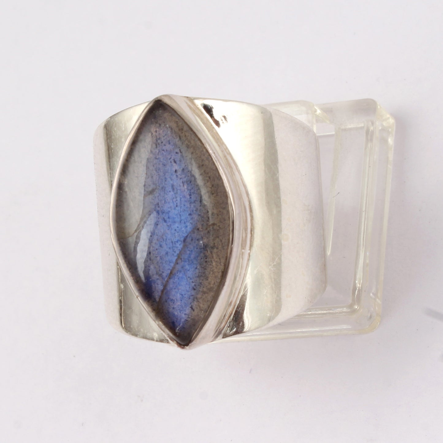 Bold Marquise Labradorite Statement Ring Wide 925 Sterling Silver Band with Iridescent Blue Gemstone Boho Chic Ring