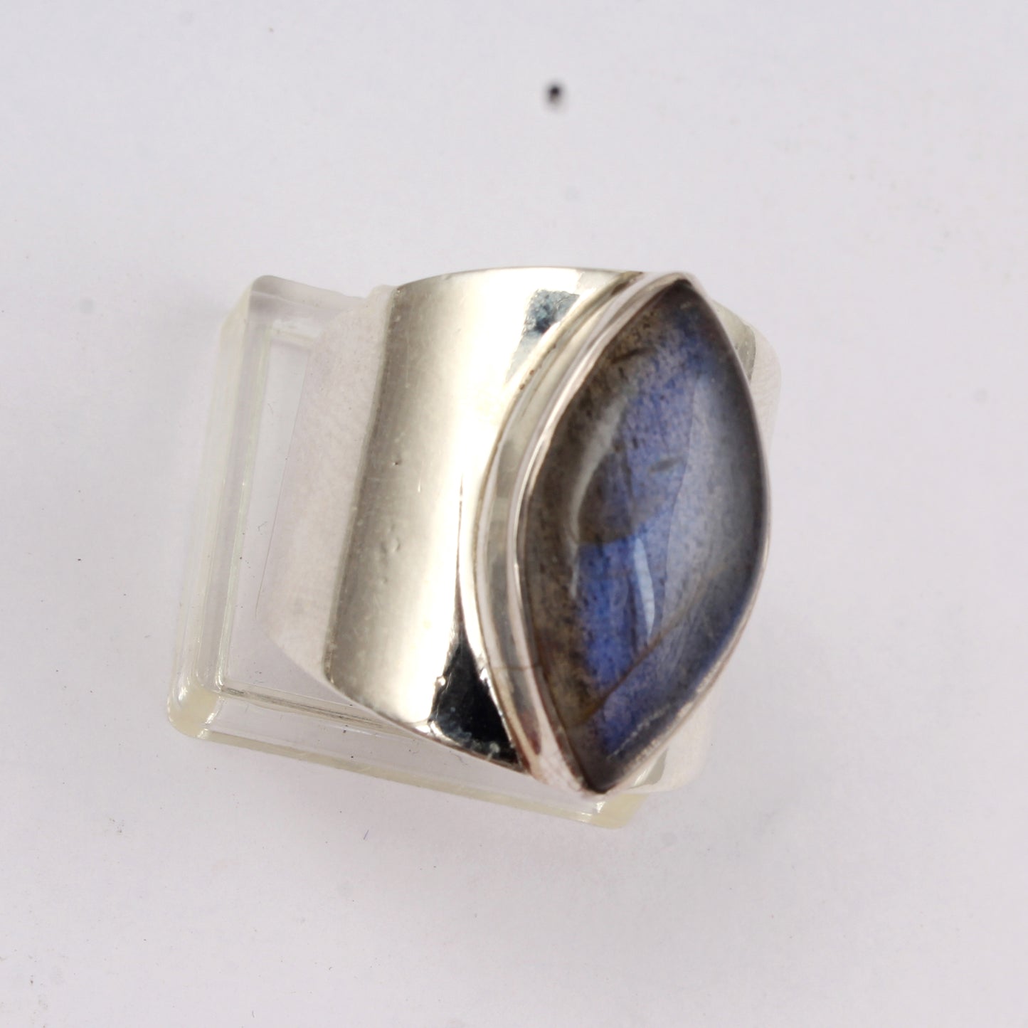 Bold Marquise Labradorite Statement Ring Wide 925 Sterling Silver Band with Iridescent Blue Gemstone Boho Chic Ring