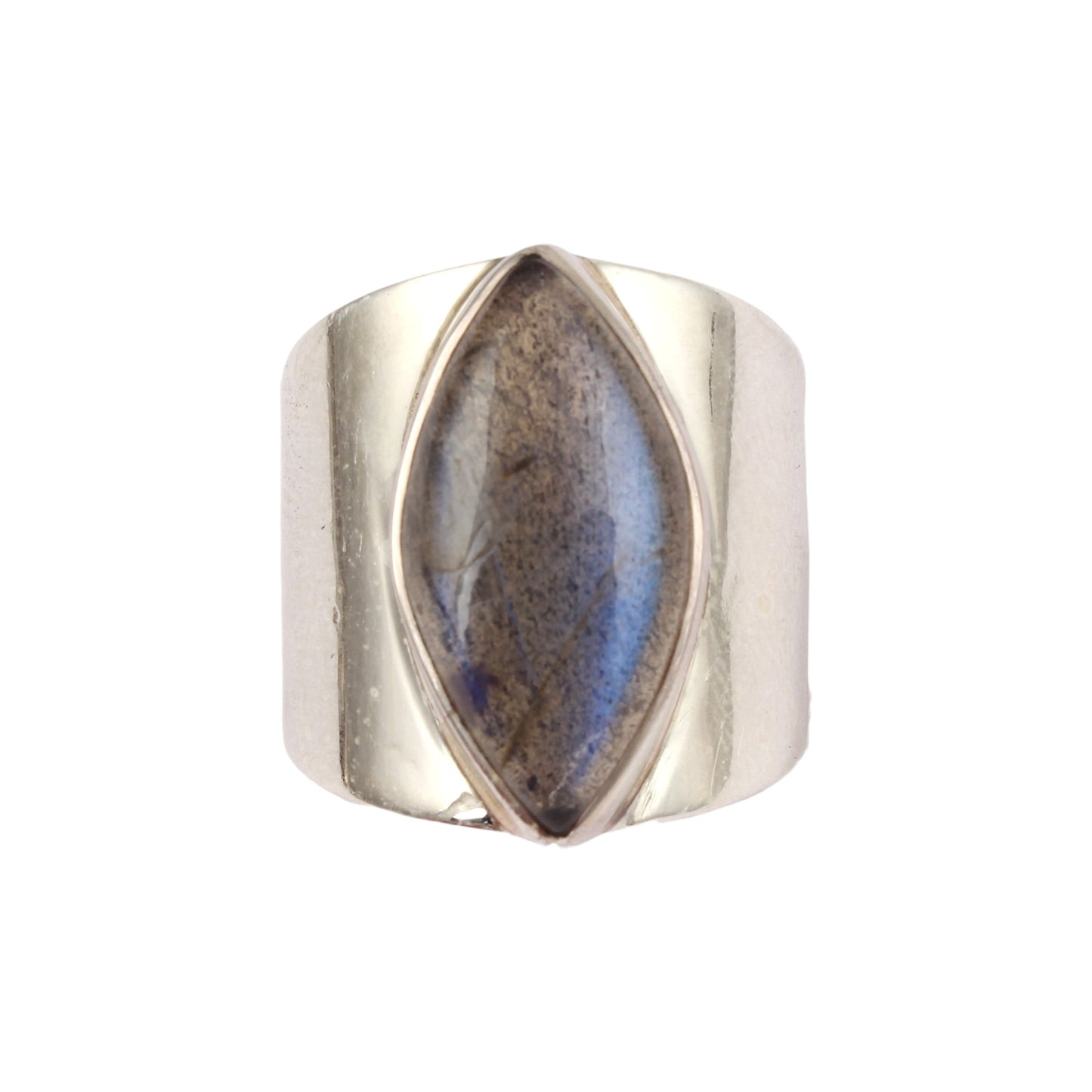 Bold Marquise Labradorite Statement Ring Wide 925 Sterling Silver Band with Iridescent Blue Gemstone Boho Chic Ring