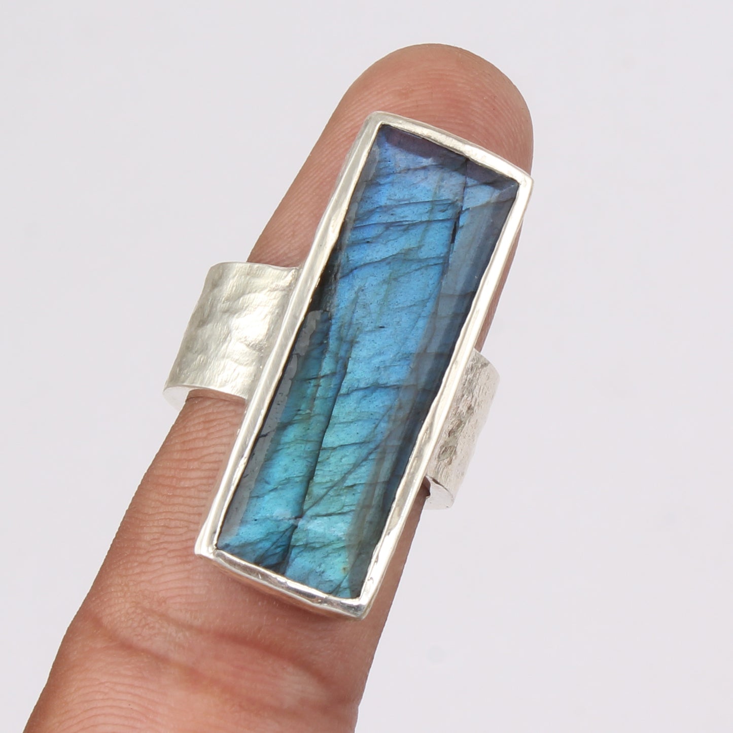 Textured Band Labradorite Ring Handmade 925 Sterling Silver Natural Gemstone Heavy Ring