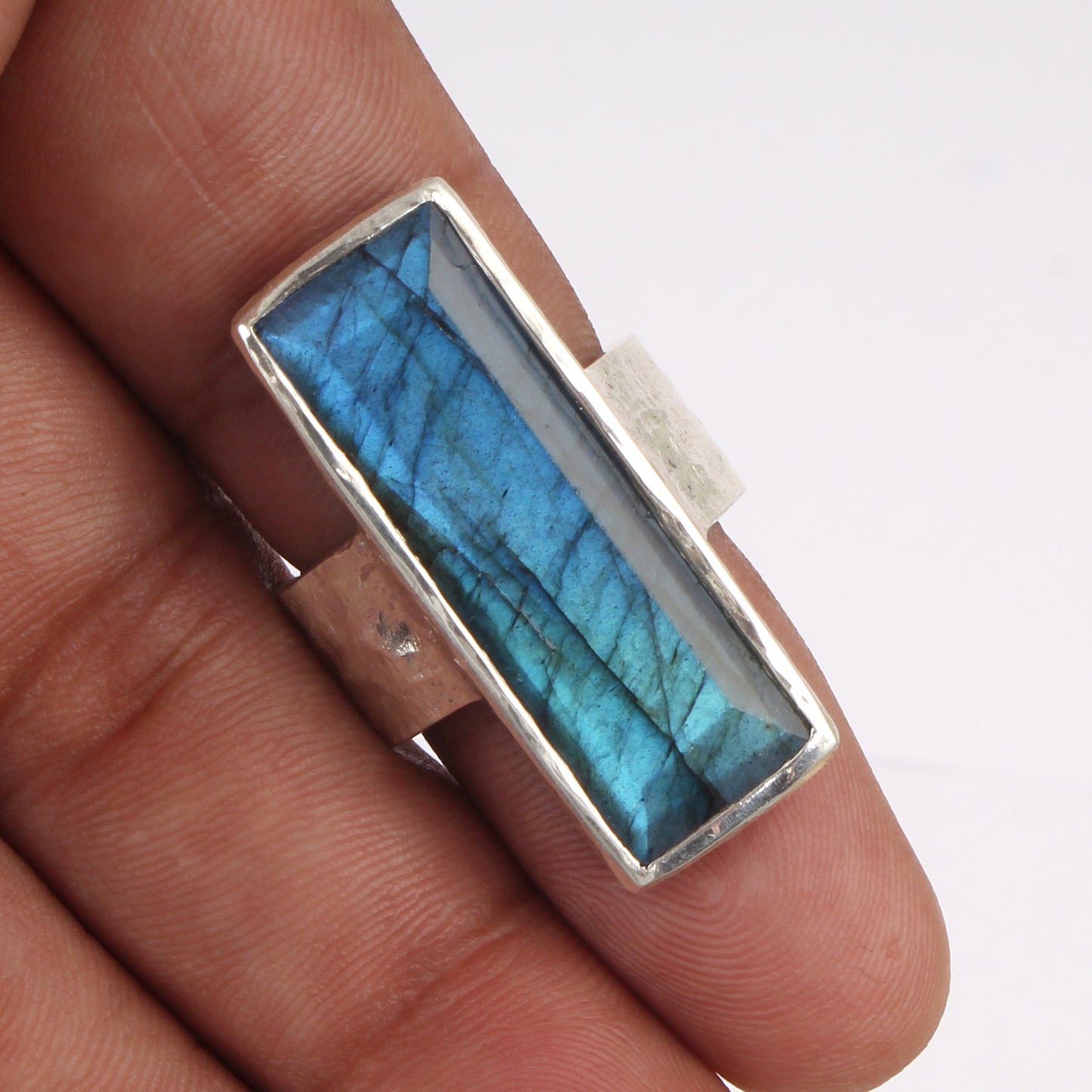 Textured Band Labradorite Ring Handmade 925 Sterling Silver Natural Gemstone Heavy Ring