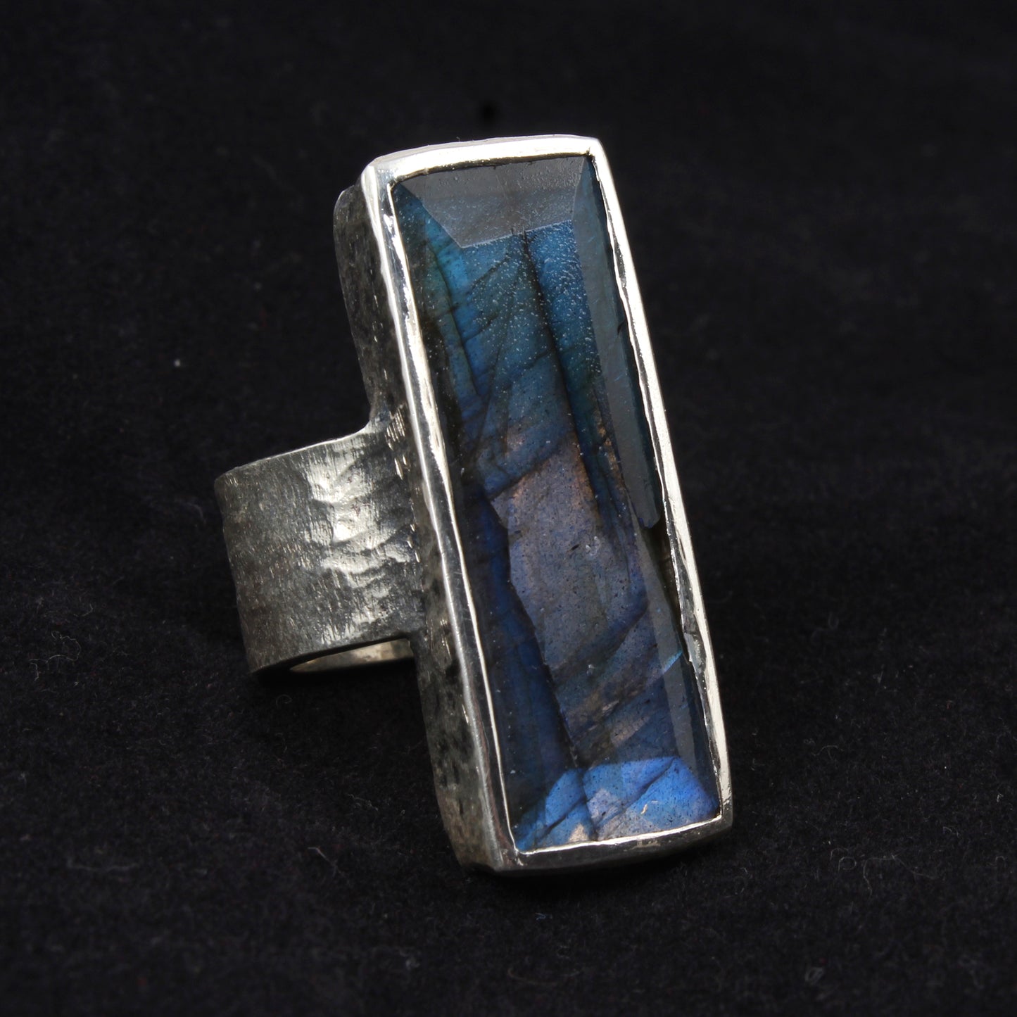 Textured Band Labradorite Ring Handmade 925 Sterling Silver Natural Gemstone Heavy Ring