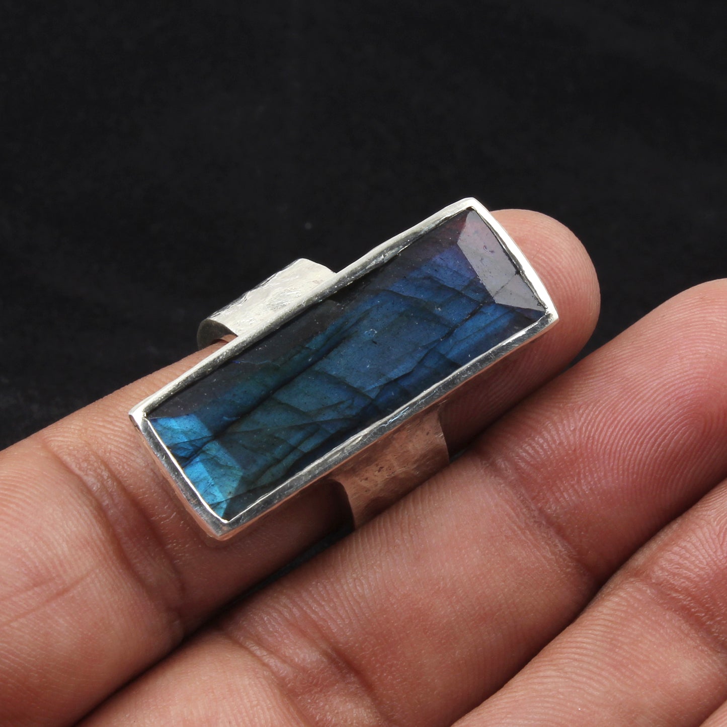 Textured Band Labradorite Ring Handmade 925 Sterling Silver Natural Gemstone Heavy Ring