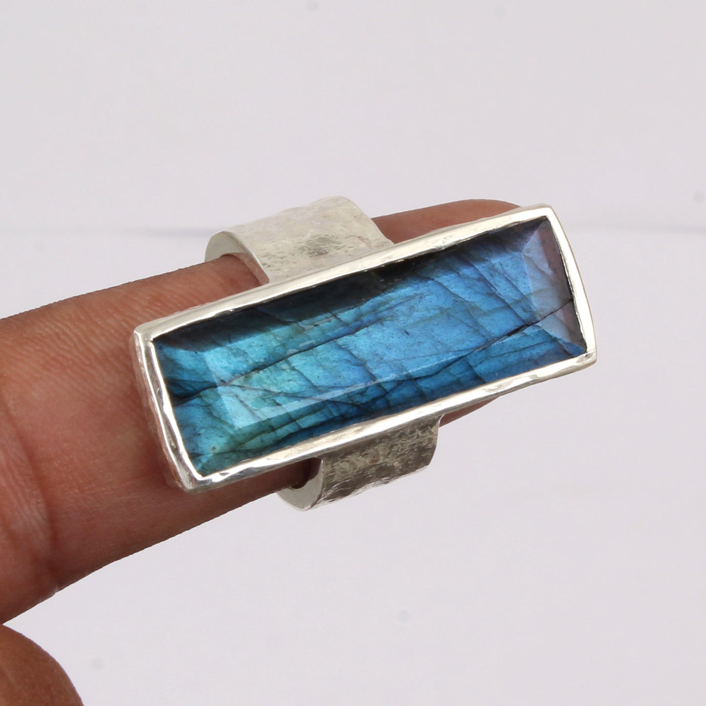 Textured Band Labradorite Ring Handmade 925 Sterling Silver Natural Gemstone Heavy Ring