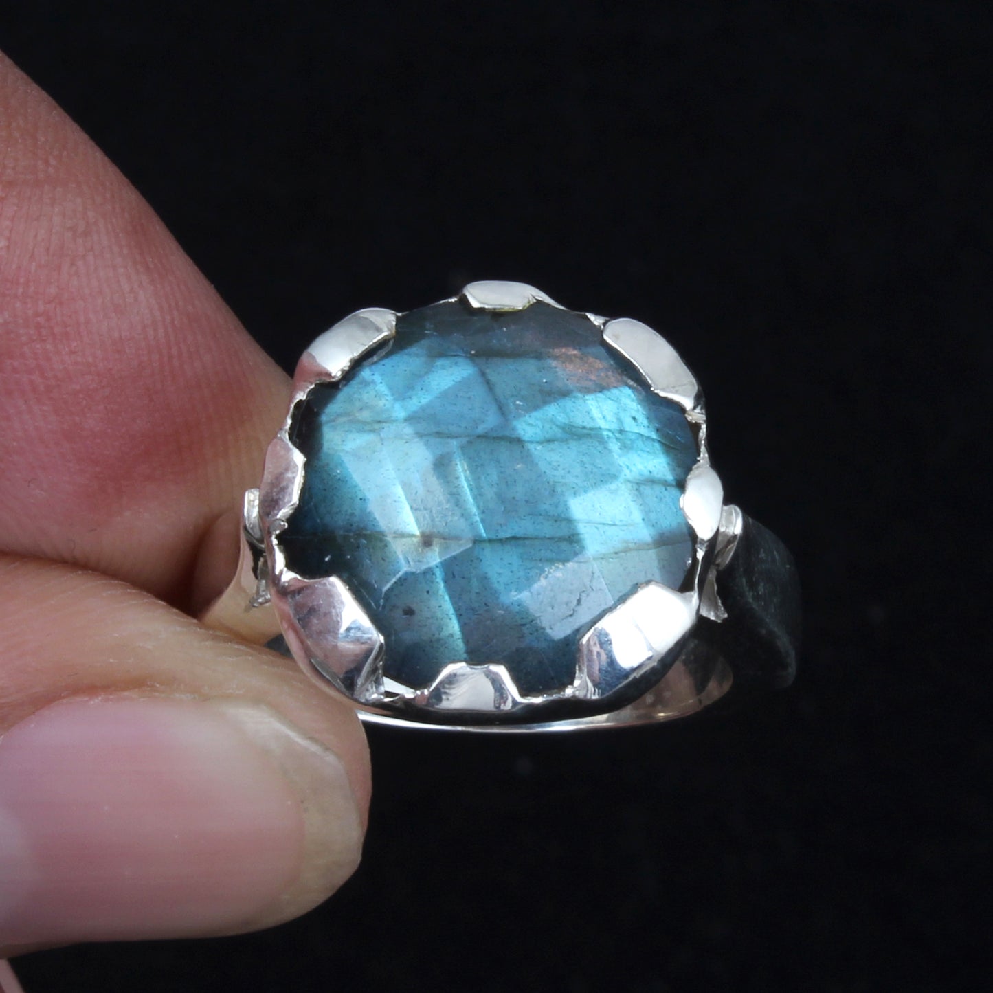 Labradorite Solitaire Ring Handmade 925 Sterling Silver Natural Gemstone Prong Setting Ring