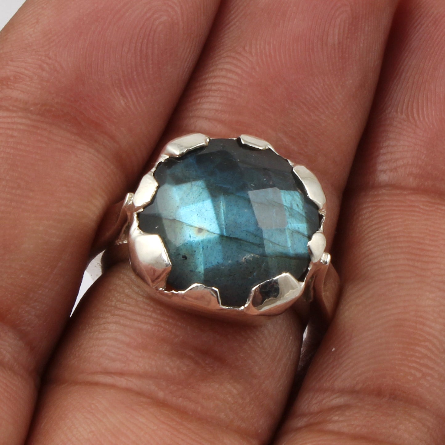 Labradorite Solitaire Ring Handmade 925 Sterling Silver Natural Gemstone Prong Setting Ring