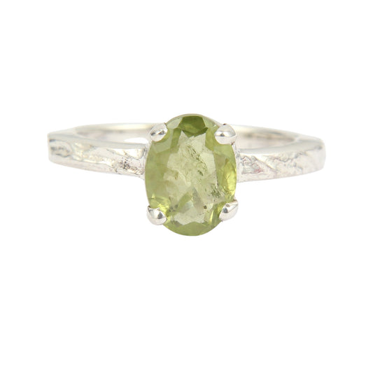 Peridot 925 Sterling Silver Handmade Prong Setting Ring August Birthstone Textured Band Ring