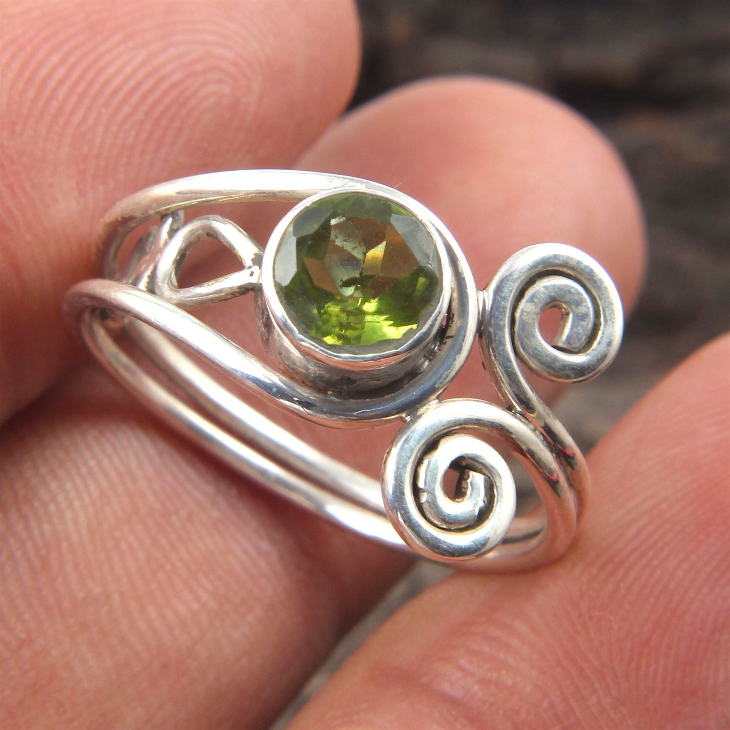 Boho Peridot Ring 925 Sterling Silver Handmade Faceted Gemstone Ring