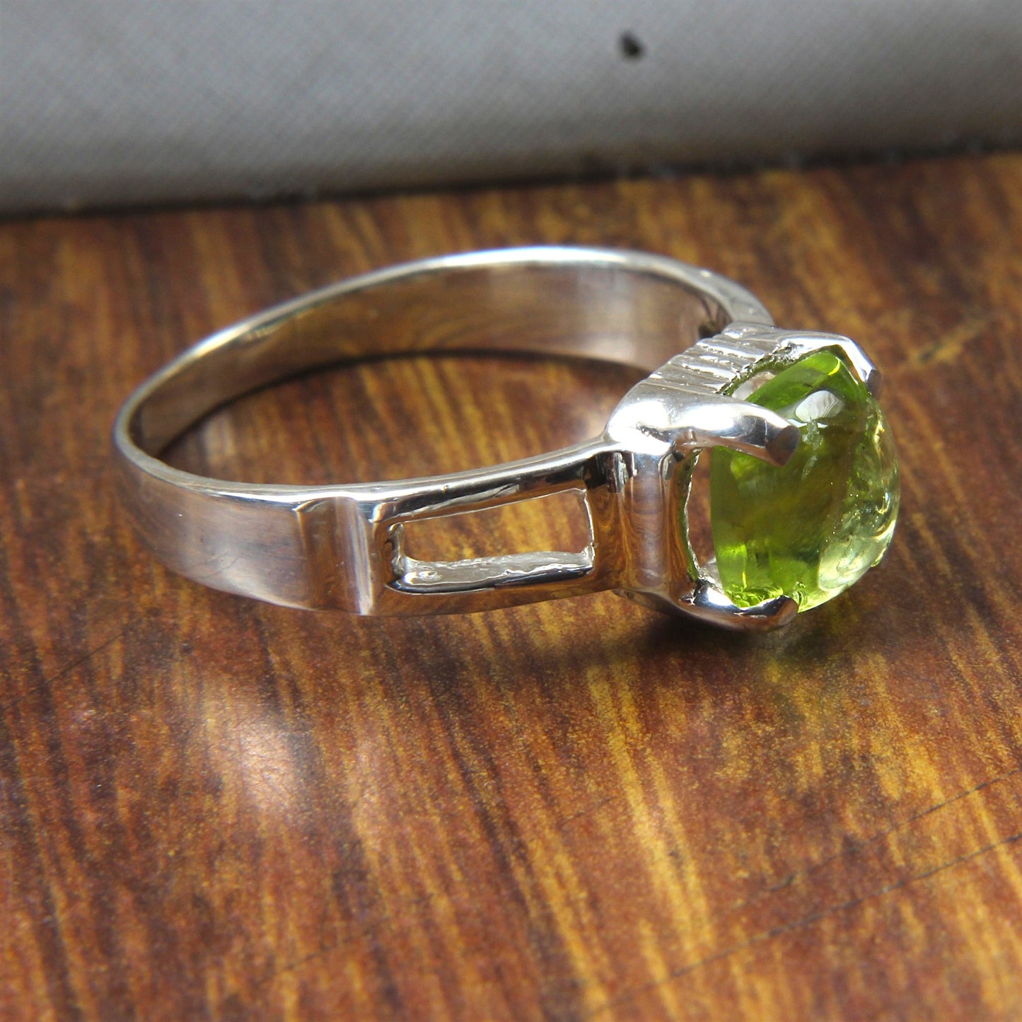 Cushion Peridot Ring Handmade 925 Sterling Silver Lightweight Prong Setting Jewelry